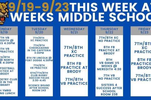 Activities for the Week at Weeks 9/19 to 9/23