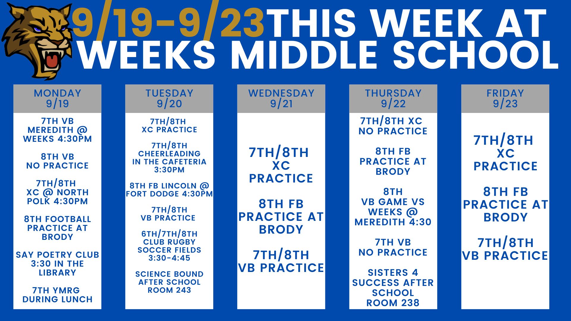 Activities For The Week At Weeks 9/19 To 9/23 - Weeks Middle School