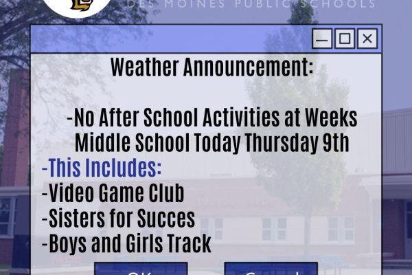 No Activities After School Today at Weeks 3/9/23