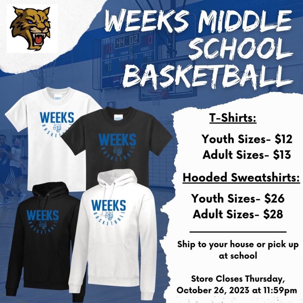 Weeks Middle School Basketball Shirts for sale